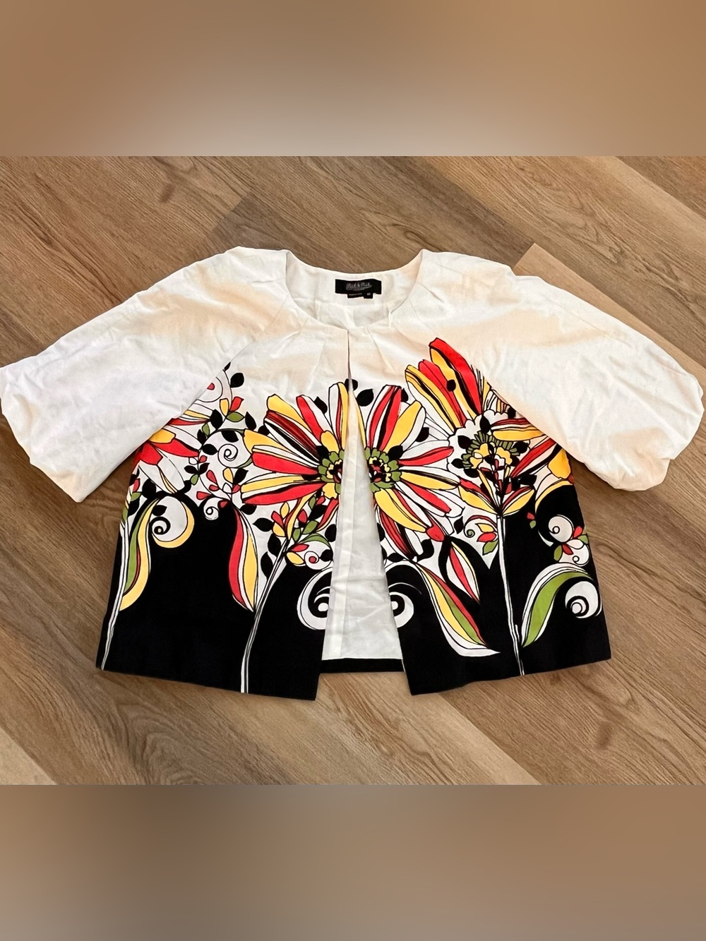 Peck & Peck Collection Print Short Jacket - White, Black & Multicolor